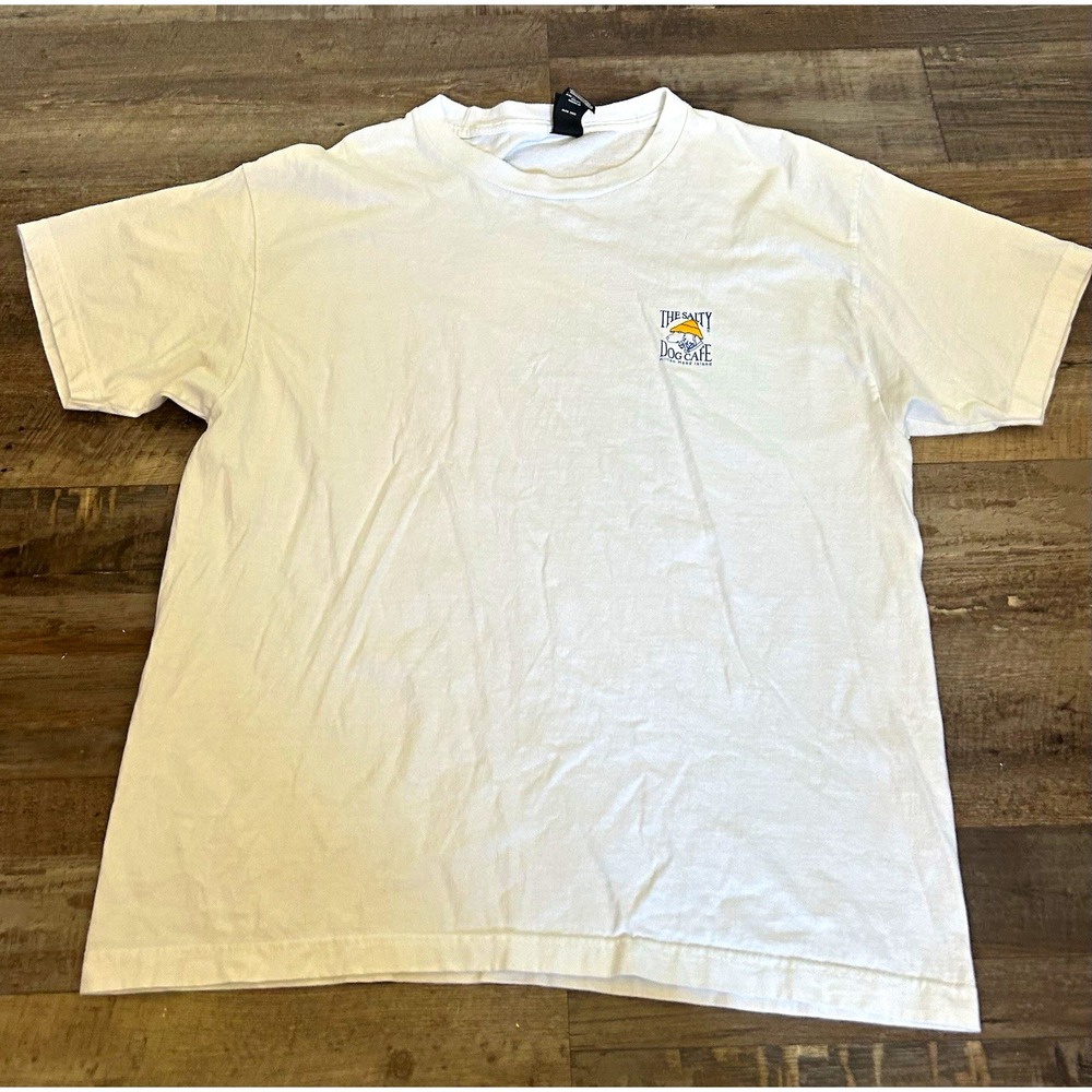 100% U.S. Cotton Hanes Beefy-T Men's White The Salty Dog Cafe Logo Tee Shirt L
